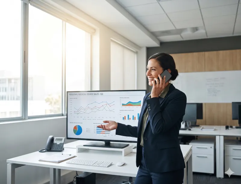 Sales leader reviewing field data to make strategic decisions
