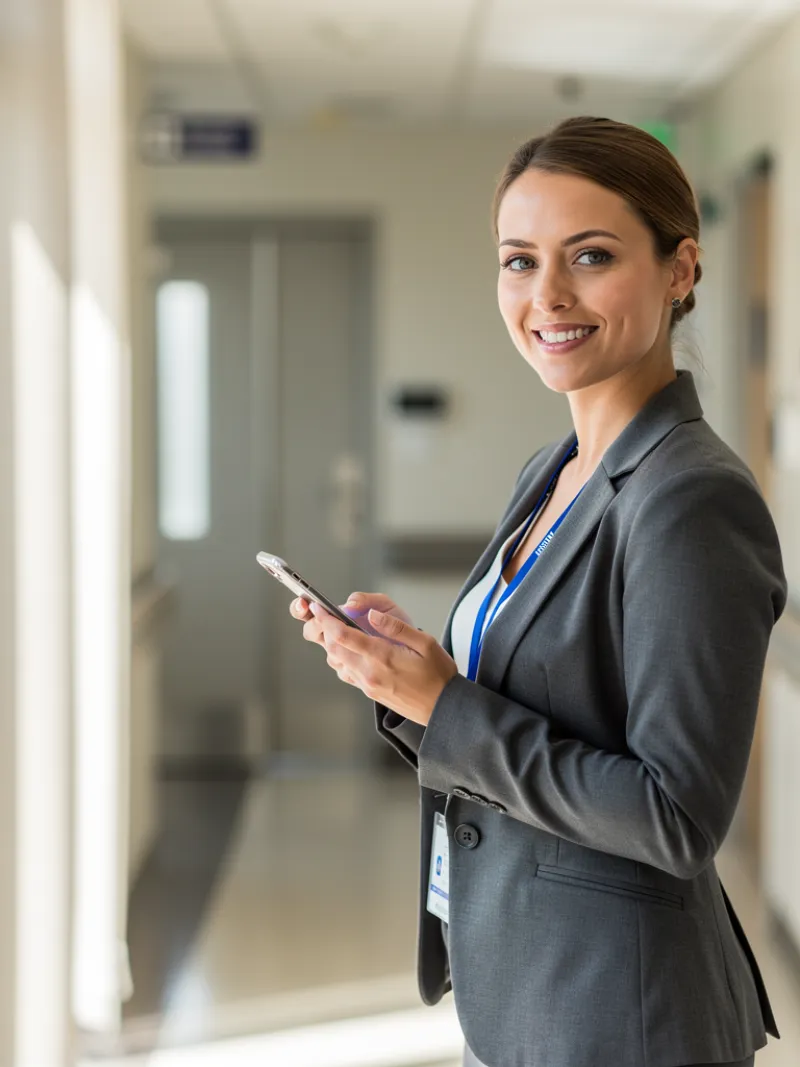 Medical professional navigating complex tools on a mobile device