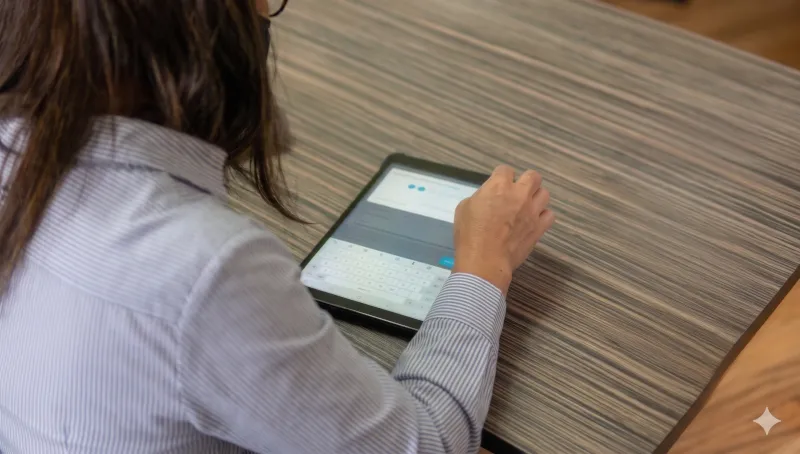 Service engineer preparing on a tablet before a site visit